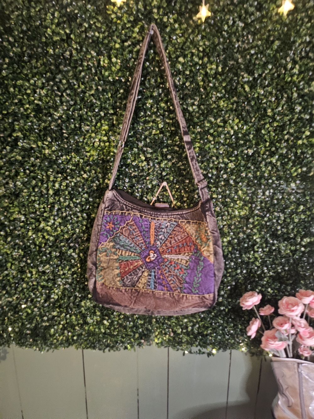 Boho Embroidered Purple Patchwork Shoulder Bag